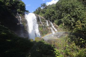 Wachirathan waterfall and rainbow at Doi Inthanon national park, Chiang Mai, Thailand