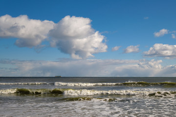 Waves on the sea. Baltic sea coast in Poland..