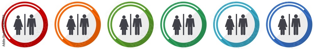 Poster Man and Woman icon set, flat design vector illustration in 6 colors options for webdesign and mobile applications