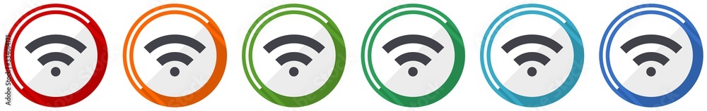 Poster wireless icon set, flat design vector illustration in 6 colors options for webdesign and mobile appl