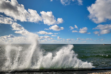 Waves on the sea. Baltic sea coast in Poland..