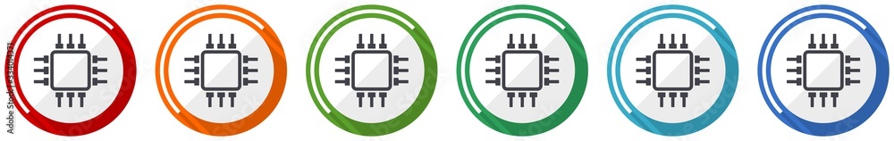 Leinwandbilder Circuit icon set, chip, computer flat design vector illustration in 6 colors options for webdesign and mobile applications