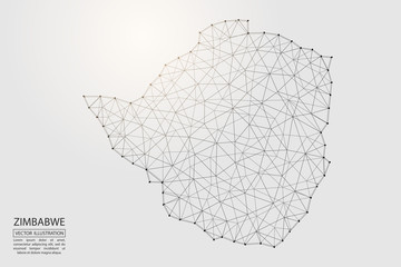 A map of Zimbabwe consisting of 3D triangles, lines, points, and connections. Vector illustration of the EPS 10.