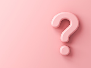Pink question mark isolate on pink pastel color wall background with shadow 3D rendering - obrazy, fototapety, plakaty