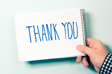 thank you note on blue background