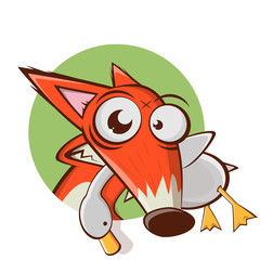 funny cartoon fox with goose in its mouth