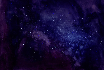 Obraz premium Cosmic watercolor illustration. Colorful space background with stars