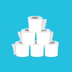 Stack of toilet paper isolated on blue background. Deficit of toilet paper concept illustration.Self isolation concept