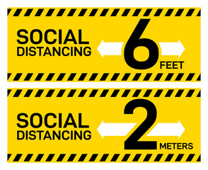 Social distancing 6 feet or 2 m spreading. Keep distance in public society people to protect. Stop Coronavirus covid-19 symptoms. Travel warning quarantine mouth cap mask Corona metre feet icon sign.