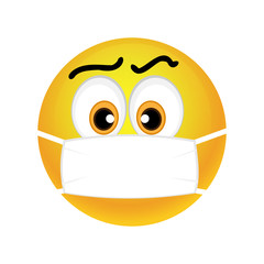 Emoticon with medical mask over mouth. Vector