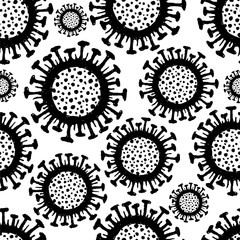 Coronavirus vector seamless pattern. Abstract background with covid-19 virus bacteria. Vector illustration.
