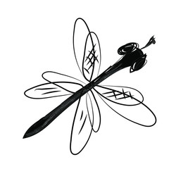 Cute hand draw doodle  dragonfly character.black dragonfly. vector. This image can be used for postcards invitations flyers