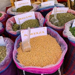 Mustard spices being sold in the traditional market city