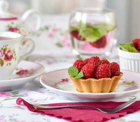 mini tarts with raspberries fruits