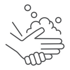 Washing hands with soap thin line icon, wash and hygiene, wash your hands sign, vector graphics, a linear pattern on a white background, eps 10.
