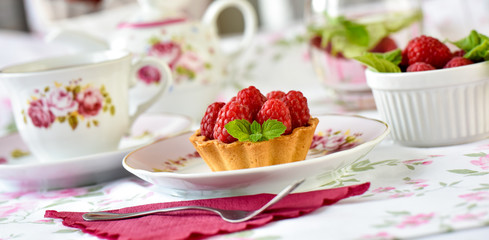 mini tarts with raspberries fruits