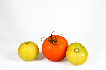 various juicy and tasty tomatoes isolated on white background