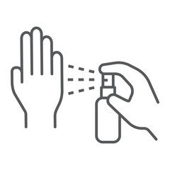 Obraz premium Antiseptic for hands thin line icon, wash and hygiene, antibacterial spray sign, vector graphics, a linear pattern on a white background, eps 10.