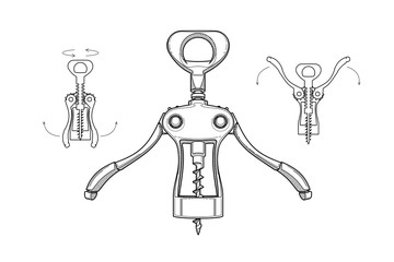 Corkscrew different positions. Restaurant, sommelier.