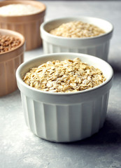 Oatmeal in a bowl closeup. Healthy eating Great food. Vegetarian food. Culinary background. Food background.