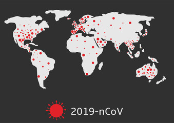 World map with coronavirus signs