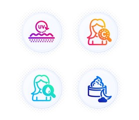Moisturizing cream, Uv protection and Collagen skin icons simple set. Button with halftone dots. Night cream sign. Face lotion, Skin care. Beauty set. Gradient flat moisturizing cream icon. Vector