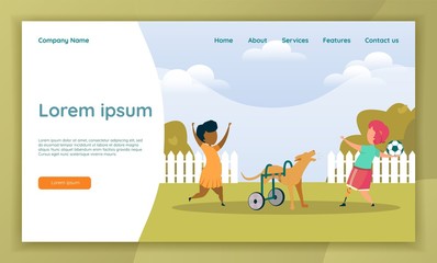 Fototapeta premium Dog with Artificial Limb Playing with Happy Kid