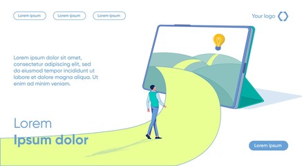 Man Follows Path Leading through Tablet Light Bulb