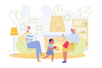 Relax Cozy Evening with Family near Fireplace.