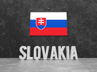 Obraz premium Slovakia text word and Slovakia flag on wall in European Union countries series 3D render