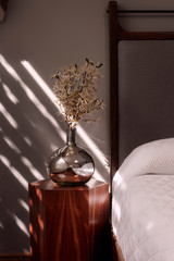 luxury bedroom detail with window light 