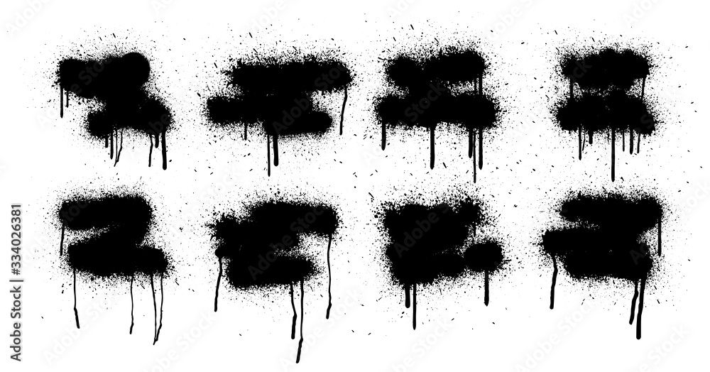 Poster graffiti template spray, stencil vector banner. isolated set with high level tracing. spray shapes w