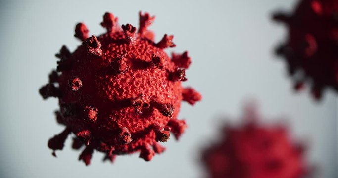 Coronavirus, COVID-19, three Red virus in white-grey background