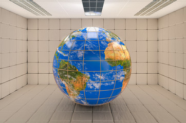 Padded cell with Earth Globe. 3D rendering