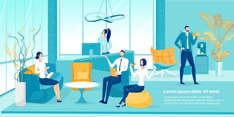 Business Team Coffee Break in Comfy Modern Office.