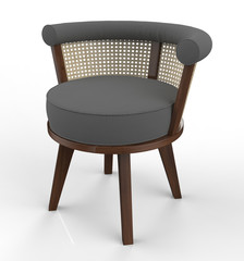 Rattan chair with wood legs on white background. 3d render