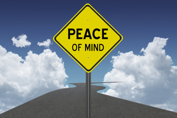 Peace of Mind sign on sky background.