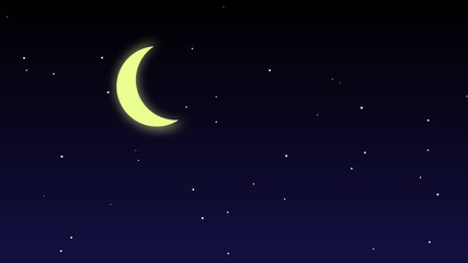 Fototapeta na wymiar Night background, Moon and shining Stars on dark blue sky, illustration