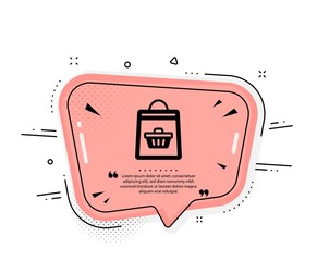 Shopping bag with cart icon. Quote speech bubble. Supermarket buying sign. Sale symbol. Quotation marks. Classic online buying icon. Vector