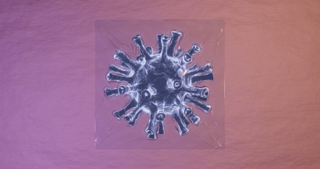 Isolated virus close-up 3d model, stay at home banner