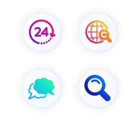 24 hours, International Ð¡opyright and Chat message icons simple set. Button with halftone dots. Time, World copywriting, Speech bubble. Gradient flat 24 hours icon. Vector