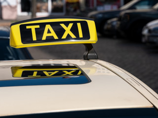 Close-up of German Taxi Cab Sign In Berlin, Germany