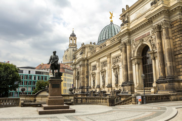 Fototapeta na wymiar Dresden, Saxony / Germany: View to the rebuilt Dresden Academy of Fine Arts with its glass dome