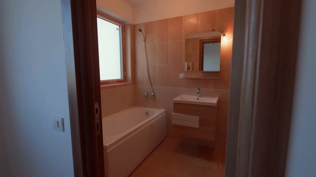 Sliding Into A Modern Bathroom. Hotel Bathroom Interior