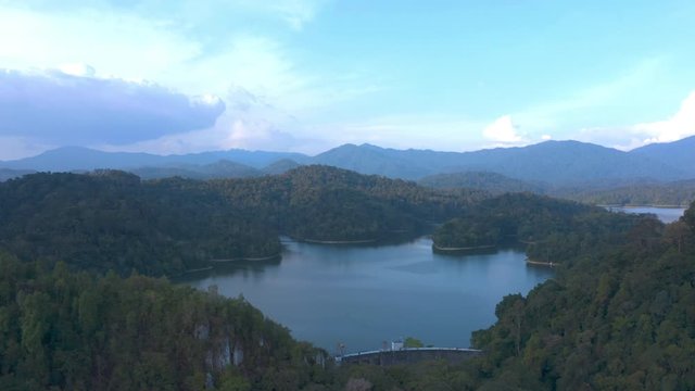 4k Scenic Aerial View of Klang Date Dam near Bukit Tabur Quartz Ridge, Kuala Lumpur. Push in Shot