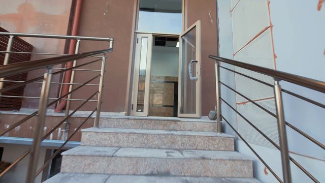 Dolly Shot Of Stairs In A Building. Dolly Shot Of Stairs, Stairwell, Staircase, Hallway. 