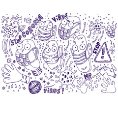 no virus corona, doodle illustration