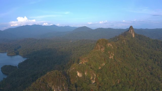 4k Scenic Aerial View of Klang Date Dam near Bukit Tabur Quartz Ridge, Kuala Lumpur. Push in Shot