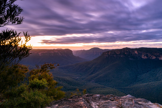 Sunrise In The Mountains, Pulpit Lookout Blue Mountains, Australia