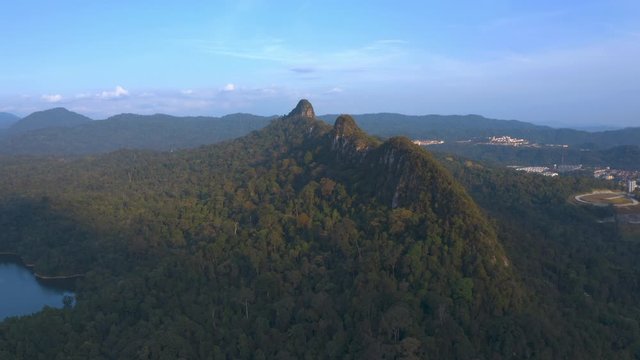 4k Scenic Aerial View of Bukit Tabur Quartz Ridge revealing Klang Gate Dam, Kuala Lumpur